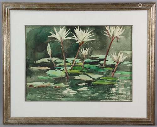 K. Kilbourne Watercolor, Lily Pond