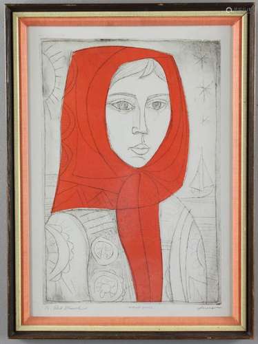 Irving Amen Red Shawl Signed Artist's Proof