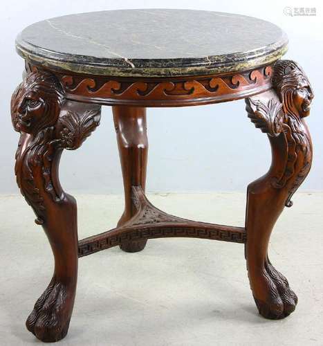 Custom Mahogany Rococo Marble Top Table