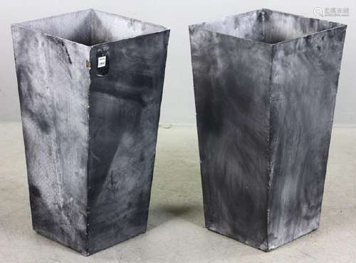 Pair of Lead Colored Metal Planters