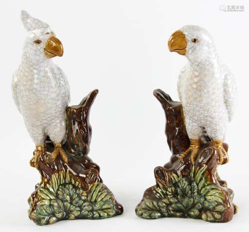 Pair of Decorative Glazed Pottery Parrots