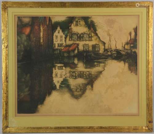 Buildings Reflected in Water, Lithograph