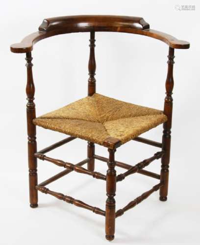 Early 19th Century Rush Seat Corner Chair