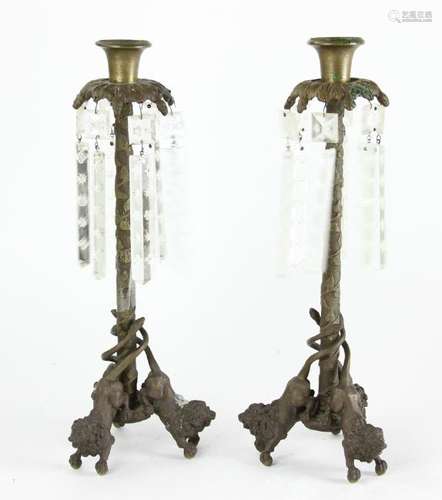 Antique Bronze Candlesticks with Lion Base