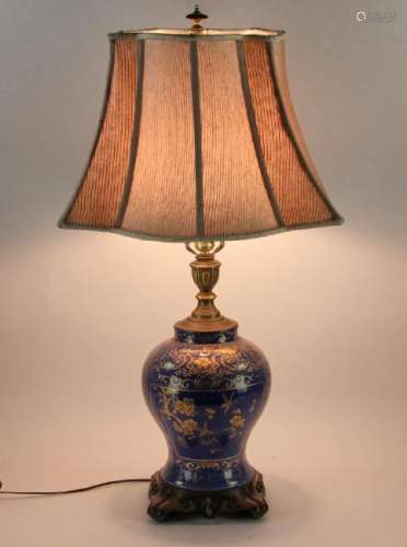 19thC Chinese Blue and Gold Jar with Lamp