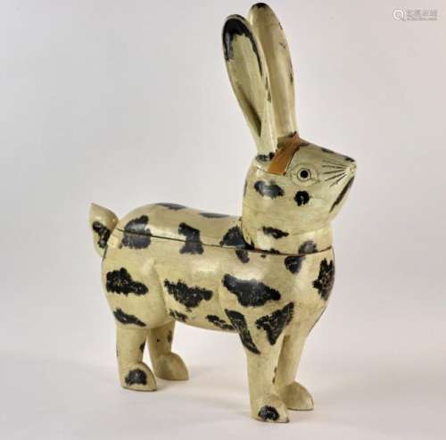 Painted Wood Folk Art Rabbit Container