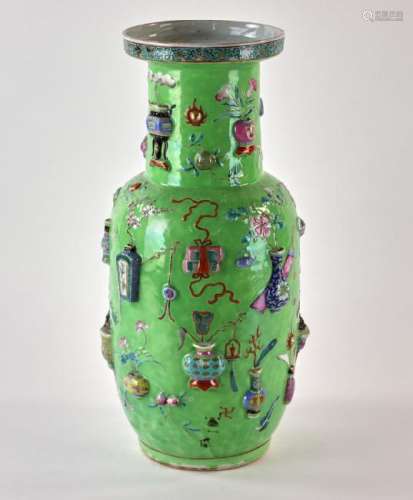 Chinese Carved Famille Rose Porcelain Vase