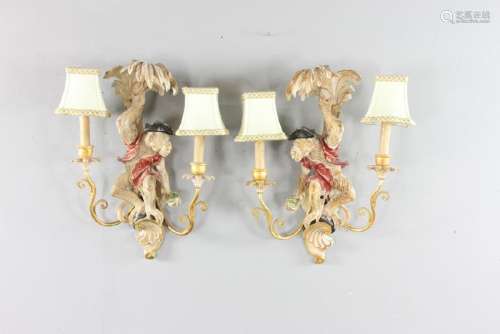 Pair of Carved Wood Monkey Sconces