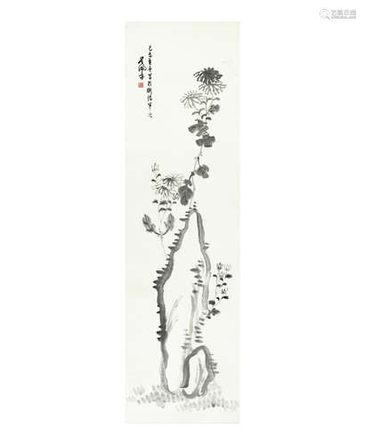 吳佩孚 菊棍 水墨紙本 鏡片