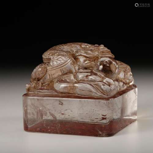 CHINESE ROCK CRYSTAL CARVED DRAGON SEAL