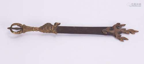 TIBETAN BRONZE RITUAL DAGGER WITH FLAME