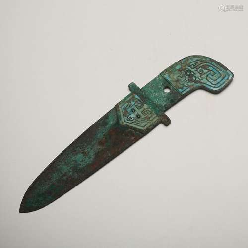 CHINESE BRONZE DAGGER INLAID TURQUOISE