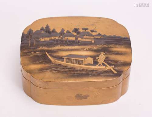 JAPANESE LACQUER BOX WITH FISHERMAN SCENE
