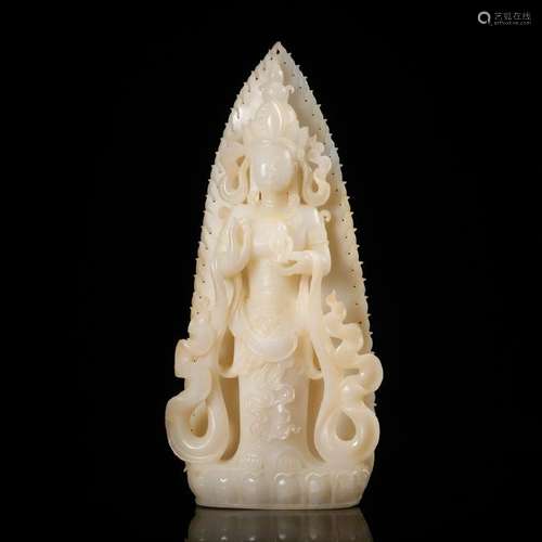 CHINESE WHITE JADE CARVED GUANYIN