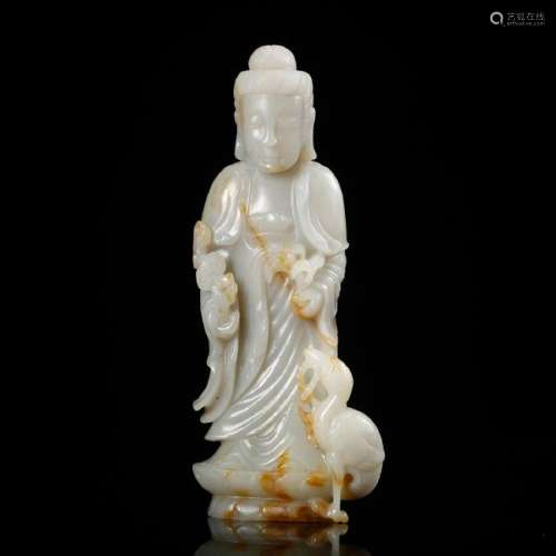 CHINESE WHITE JADE CARVED GUANYIN