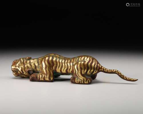 CHINESE PARTIAL GILDED BRONZE TIGER