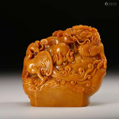 CHINESE TIANHUANG SOAPSTONE DRAGON PHOENIX SEAL