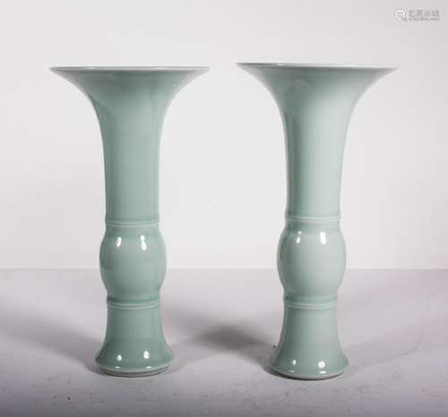 CHINESE PAIR OF CELADON GLAZED GU VASES