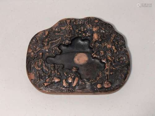 CHINESE SCHOLAR INK STONE WITH 8 IMMORTALS