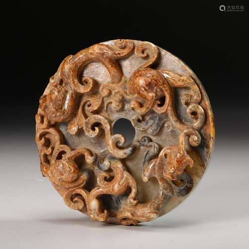 CHINESE ARCHAIC JADE DRAGON BI DISK