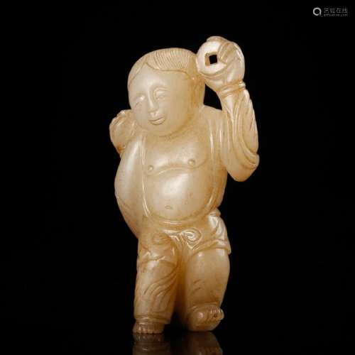 CHINESE WHITE JADE CARVED BOY