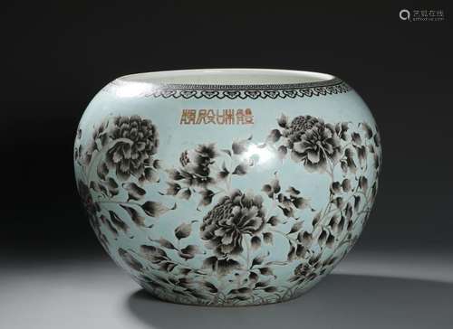 Chinese Large Grisaille DecoratedÂ Turquoise Ground Jar