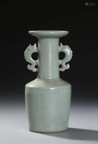 Chinese Lungchuan Celadon Mallet Vase With Fish Handle