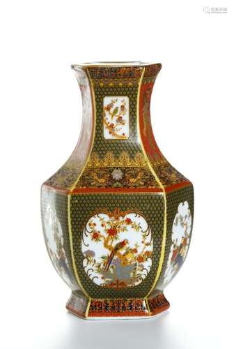 Chinese Famille Rose Hexagonal Vase