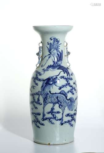 Chinese Blue and White 'Qilin and Phoenix' Vase