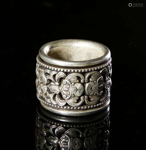 Chinese Carved Silver Thumb Ring