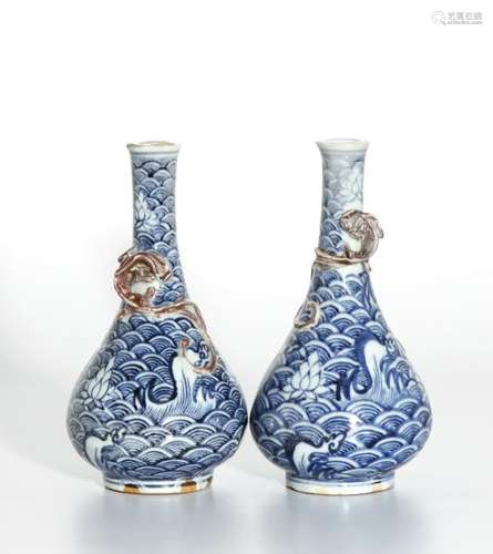 Pair of Chinese Blue and White Vases