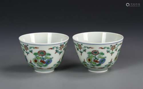 Pair of Chinese Doucai Teacups