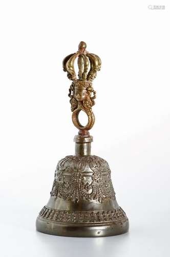 Chinese Indian Parcel-Gilt Bronze Ceremonial Bell