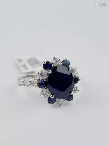 14K White Gold, Sapphire & Diamond Ring