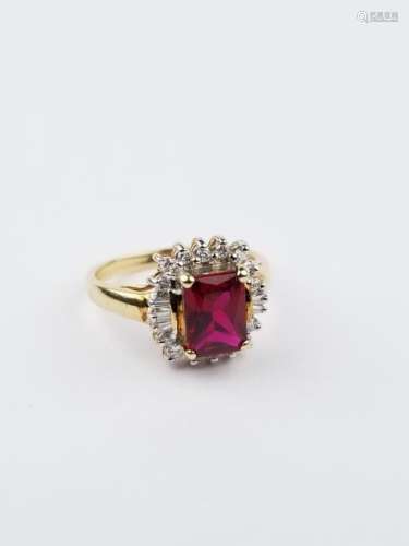 14K Gold Synthetic Ruby & Diamond Ring