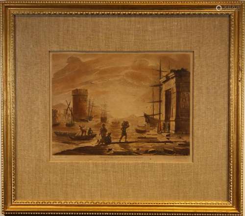 Framed Claude Lorrain Hand Colored Engraving