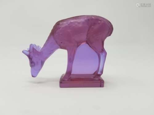Lalique Crystal Violet Colored Deer Figurine