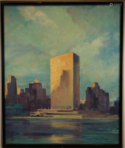 Signed, Painting of United Nations Building (NYC)