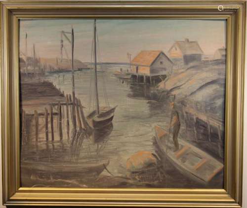 American School, 20th C. Harbor Scene Painting