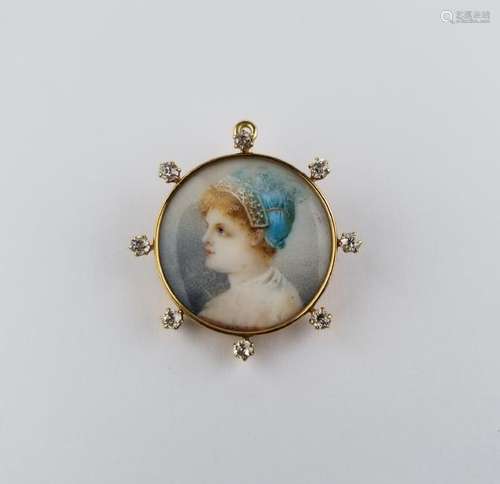 KirkPatrick Painted Porcelain/Diamond Cameo Pin