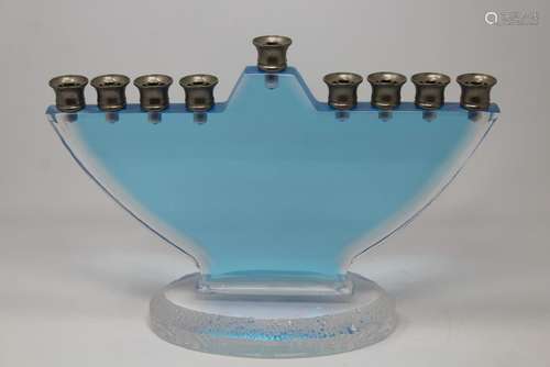 Signed Acrylic Blue Menorah