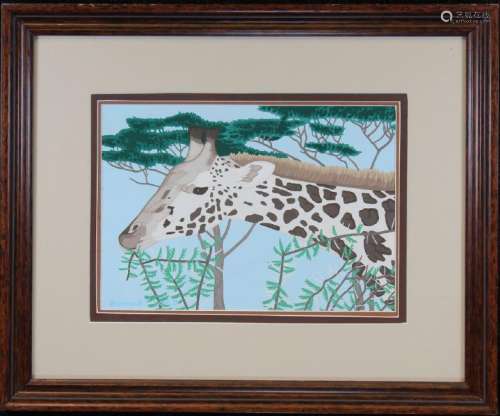 Bernard Scott, Tempera Painting of Giraffe