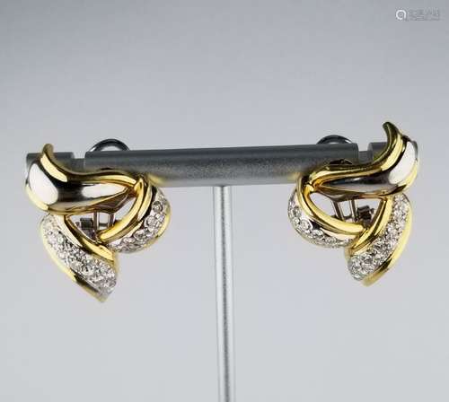 Pair of Diamond & Gold Ribbon Earrings