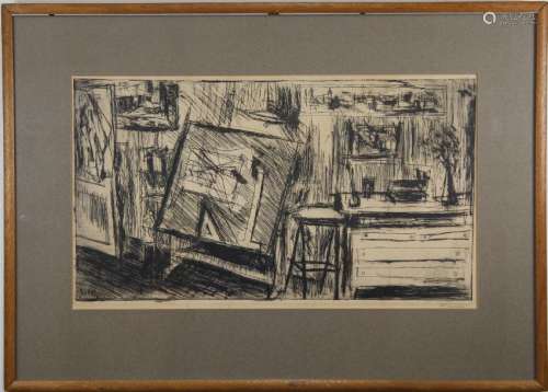 Ferris? Signed Etching of an Interior Scene