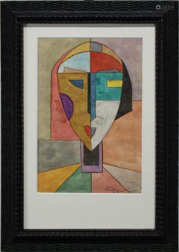 Signd, European School Abstract Geometric Portrait