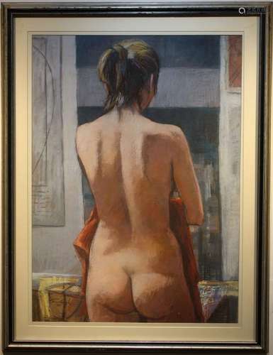 Signed, 1985 Large Pastel Painting of a Large Nude