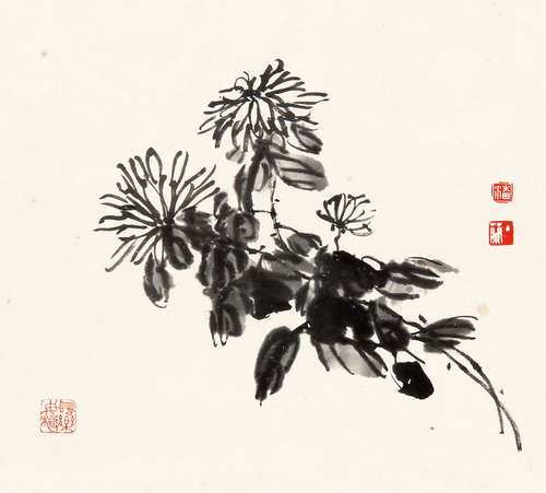 潘主兰 （1909-2001） 菊 水墨纸本镜框