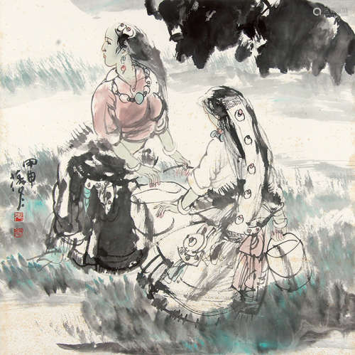 张葆冬 （b.1958） 草原汲水2004年作 设色纸本镜片
