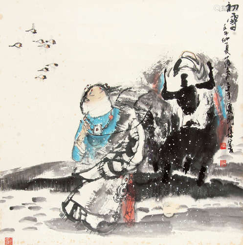 张葆冬 （b.1958） 初雪2002年作 设色纸本镜片