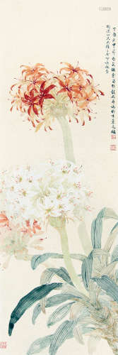 张韶石 （1913-1991） 花卉 设色洒金纸本镜片